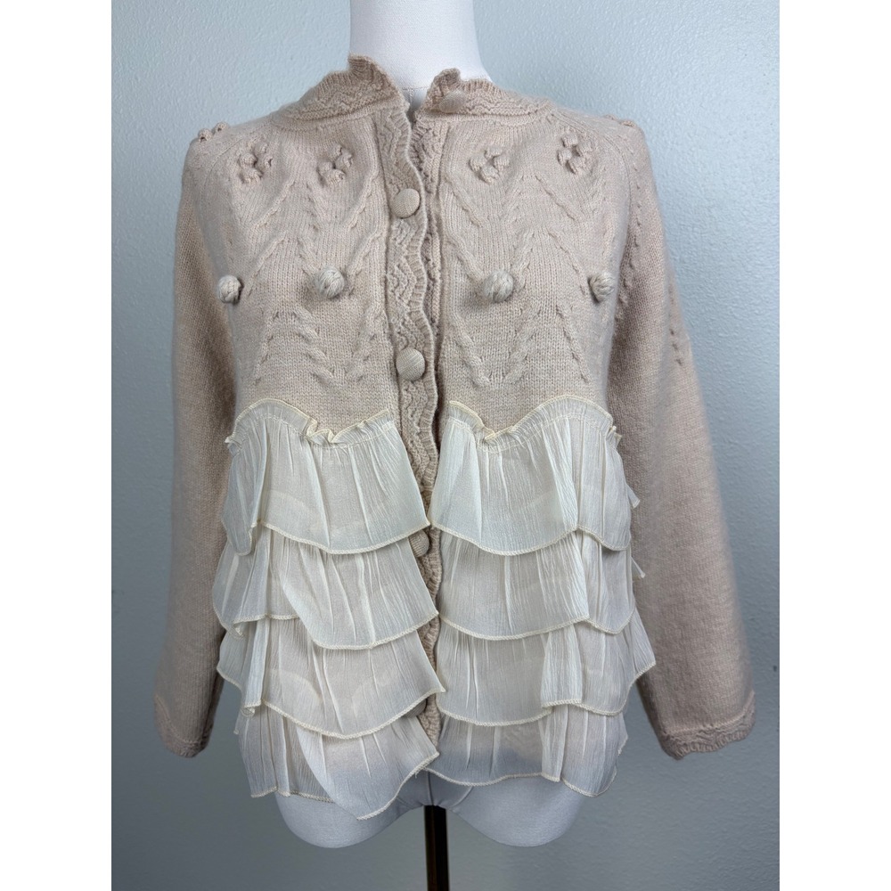 Ruffle Cable Knit Cardigan Sweater Coquette Cottagecore Fairycore Boho Victorian